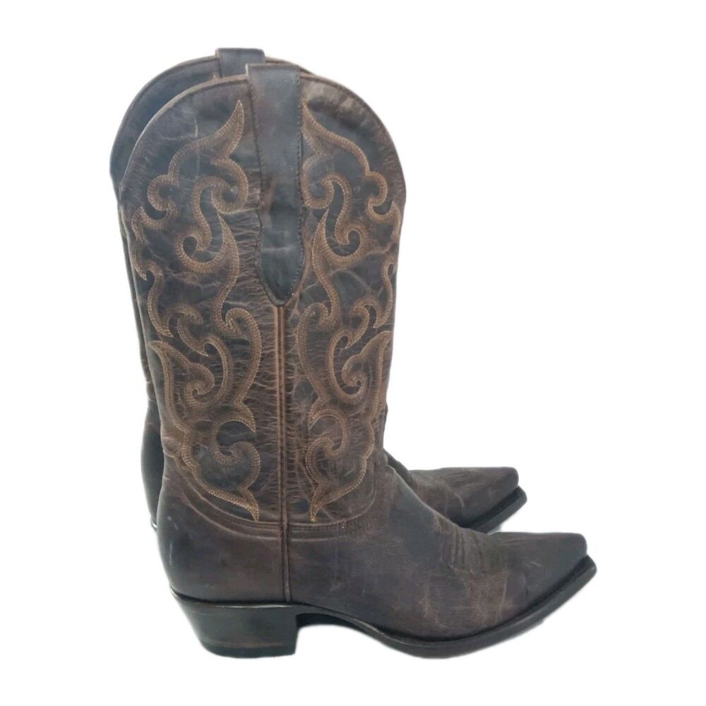 Cavender’s Burnished Chocolate Goat Leather Snip Toe Cowboy Boots Women’s 8.5 D - Picture 6 of 11